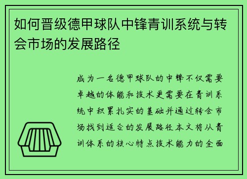 如何晋级德甲球队中锋青训系统与转会市场的发展路径