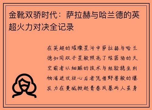 金靴双骄时代：萨拉赫与哈兰德的英超火力对决全记录