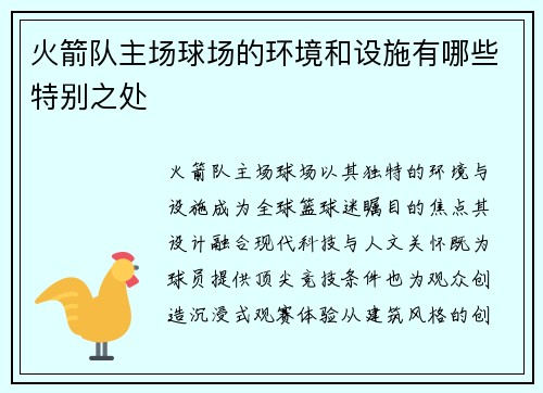 火箭队主场球场的环境和设施有哪些特别之处